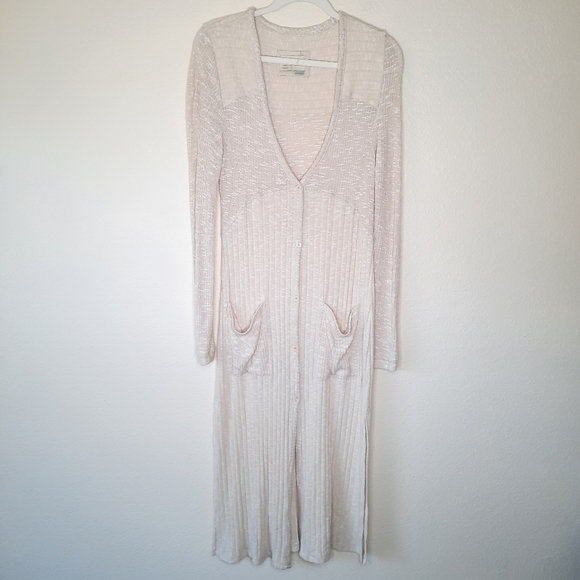 Anthropologie Saturday Sunday Oatmeal Semana Ribbed Duster Cardigan M - Picture 3 of 6